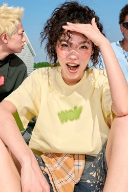 Pure Cotton Short Sleeve T-Shirt with Dopamine Letter Print - Trendy Unisex Design for Summer 2025, Perfect for Y2K and American Style