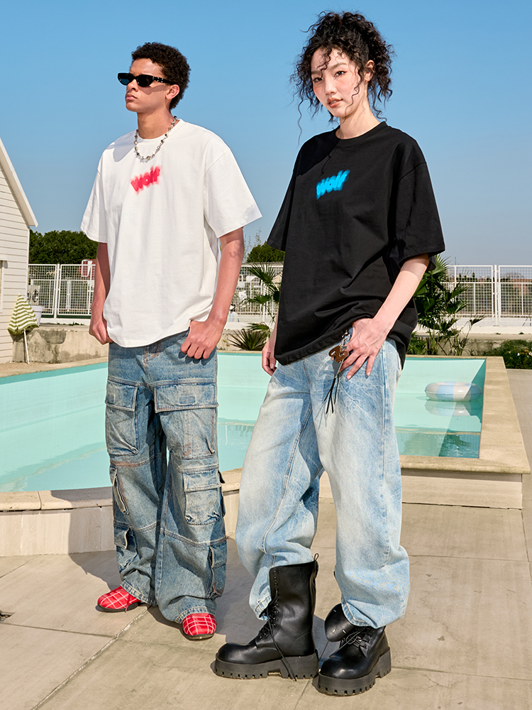 Pure Cotton Short Sleeve T-Shirt with Dopamine Letter Print - Trendy Unisex Design for Summer 2025, Perfect for Y2K and American Style Pure Cotton Short Sleeve T-Shirt with Dopamine Letter Print - Trendy Unisex Design for Summer 2025, Perfect for Y2K and American Style