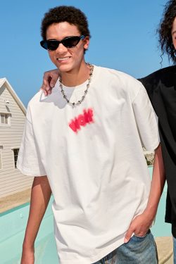 Pure Cotton Short Sleeve T-Shirt with Dopamine Letter Print - Trendy Unisex Design for Summer 2025, Perfect for Y2K and American Style