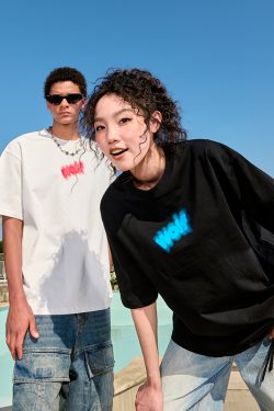 Pure Cotton Short Sleeve T-Shirt with Dopamine Letter Print - Trendy Unisex Design for Summer 2025, Perfect for Y2K and American Style