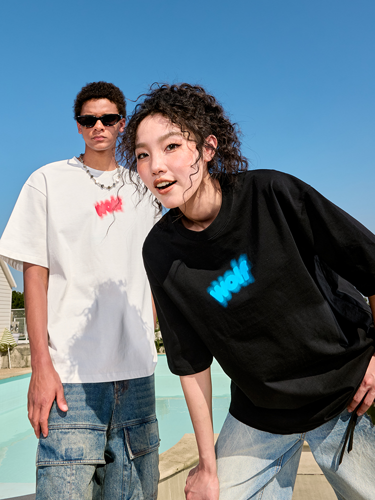 Pure Cotton Short Sleeve T-Shirt with Dopamine Letter Print - Trendy Unisex Design for Summer 2025, Perfect for Y2K and American Style Pure Cotton Short Sleeve T-Shirt with Dopamine Letter Print - Trendy Unisex Design for Summer 2025, Perfect for Y2K and American Style