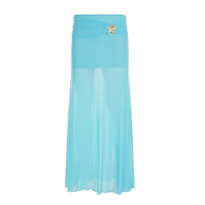 Pure Desire Blue Floral Mesh Lace Spliced Bodycon Skirt - Summer Vacation Style, Three-Dimensional Design, Trendy Y2K Fashion Pure Desire Blue Floral Mesh Lace Spliced Bodycon Skirt - Summer Vacation Style, Three-Dimensional Design, Trendy Y2K Fashion