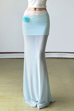 Pure Desire Blue Floral Mesh Lace Spliced Bodycon Skirt - Summer Vacation Style, Three-Dimensional Design, Trendy Y2K Fashion