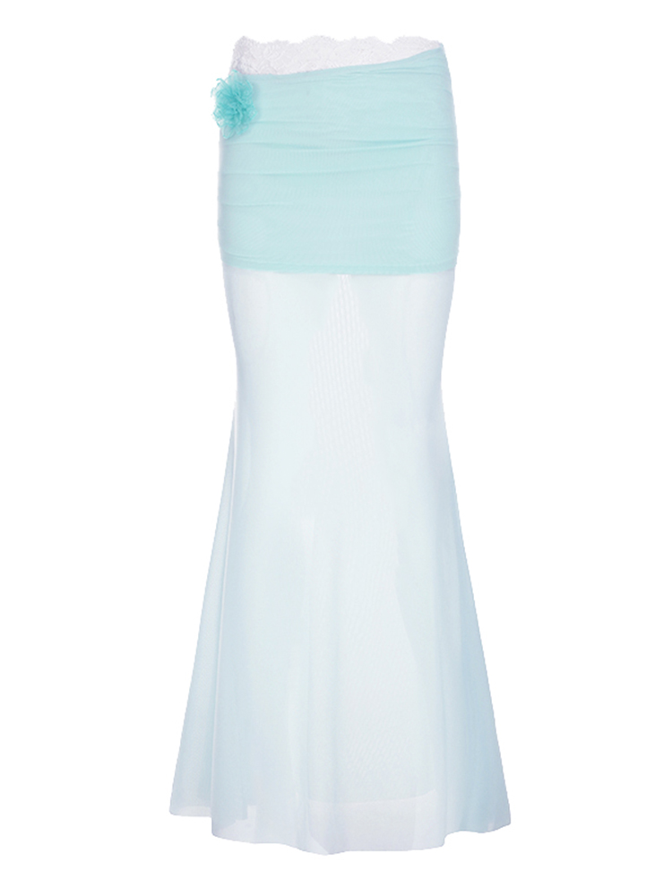 Pure Desire Blue Floral Mesh Lace Spliced Bodycon Skirt - Summer Vacation Style, Three-Dimensional Design, Trendy Y2K Fashion Pure Desire Blue Floral Mesh Lace Spliced Bodycon Skirt - Summer Vacation Style, Three-Dimensional Design, Trendy Y2K Fashion