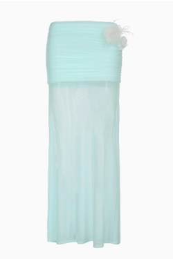 Pure Desire Blue Floral Mesh Lace Spliced Bodycon Skirt - Summer Vacation Style, Three-Dimensional Design, Trendy Y2K Fashion