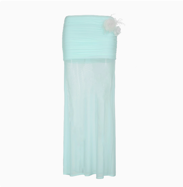 Pure Desire Blue Floral Mesh Lace Spliced Bodycon Skirt - Summer Vacation Style, Three-Dimensional Design, Trendy Y2K Fashion Pure Desire Blue Floral Mesh Lace Spliced Bodycon Skirt - Summer Vacation Style, Three-Dimensional Design, Trendy Y2K Fashion