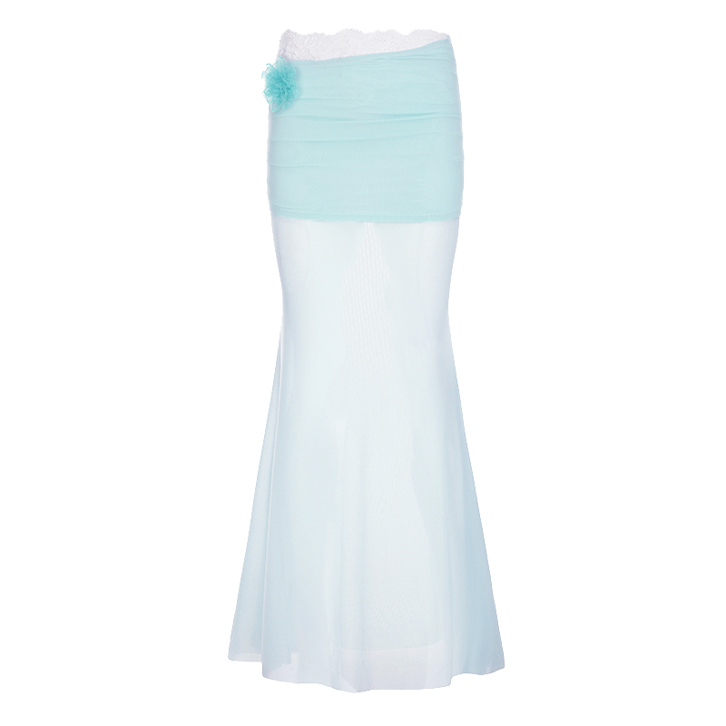 Pure Desire Blue Floral Mesh Lace Spliced Bodycon Skirt - Summer Vacation Style, Three-Dimensional Design, Trendy Y2K Fashion Pure Desire Blue Floral Mesh Lace Spliced Bodycon Skirt - Summer Vacation Style, Three-Dimensional Design, Trendy Y2K Fashion