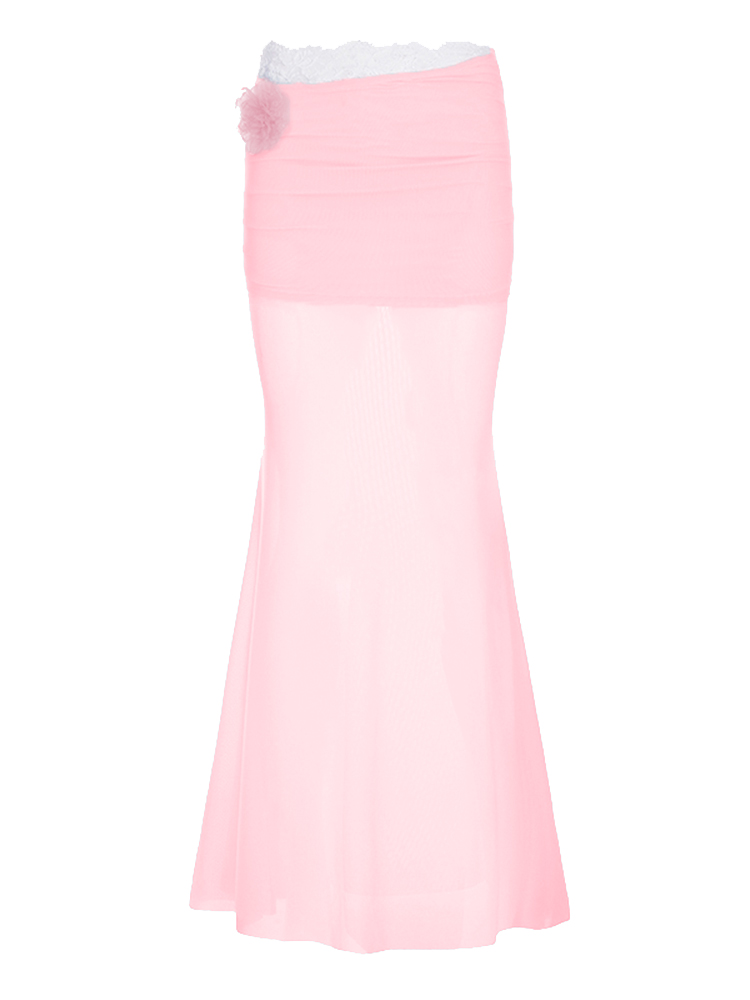 Pure Desire Blue Floral Mesh Lace Spliced Bodycon Skirt - Summer Vacation Style, Three-Dimensional Design, Trendy Y2K Fashion Pure Desire Blue Floral Mesh Lace Spliced Bodycon Skirt - Summer Vacation Style, Three-Dimensional Design, Trendy Y2K Fashion