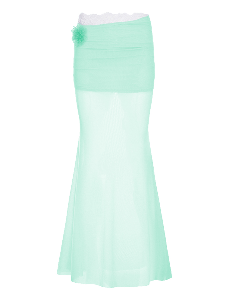 Pure Desire Blue Floral Mesh Lace Spliced Bodycon Skirt - Summer Vacation Style, Three-Dimensional Design, Trendy Y2K Fashion Pure Desire Blue Floral Mesh Lace Spliced Bodycon Skirt - Summer Vacation Style, Three-Dimensional Design, Trendy Y2K Fashion