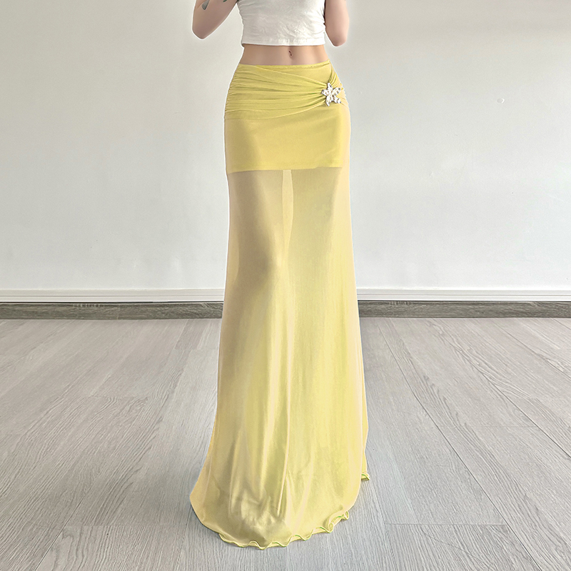 Pure Desire Blue Floral Mesh Lace Spliced Bodycon Skirt - Summer Vacation Style, Three-Dimensional Design, Trendy Y2K Fashion Pure Desire Blue Floral Mesh Lace Spliced Bodycon Skirt - Summer Vacation Style, Three-Dimensional Design, Trendy Y2K Fashion