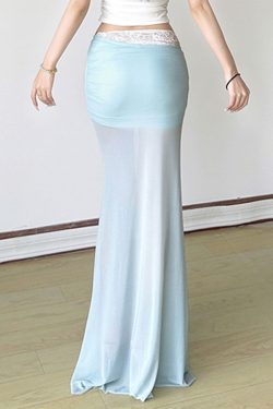 Pure Desire Blue Floral Mesh Lace Spliced Bodycon Skirt - Summer Vacation Style, Three-Dimensional Design, Trendy Y2K Fashion