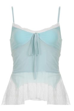 Pure Desire Blue Floral Mesh Lace Spliced Bodycon Skirt - Summer Vacation Style, Three-Dimensional Design, Trendy Y2K Fashion