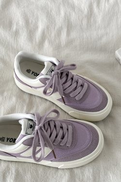 Purple Canvas Sneakers for Women, 2025 Spring Summer Thick-Soled Casual Shoes, Breathable White Student Sneakers
