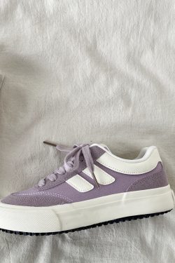 Purple Canvas Sneakers for Women, 2025 Spring Summer Thick-Soled Casual Shoes, Breathable White Student Sneakers
