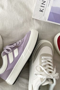 Purple Canvas Sneakers for Women, 2025 Spring Summer Thick-Soled Casual Shoes, Breathable White Student Sneakers