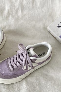 Purple Canvas Sneakers for Women, 2025 Spring Summer Thick-Soled Casual Shoes, Breathable White Student Sneakers