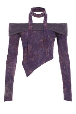 Purple Charm Printed Irregular Hem Mermaid Long Skirt with Elegant Neck Tie Top Set - Y2K Inspired Fashion Outfit