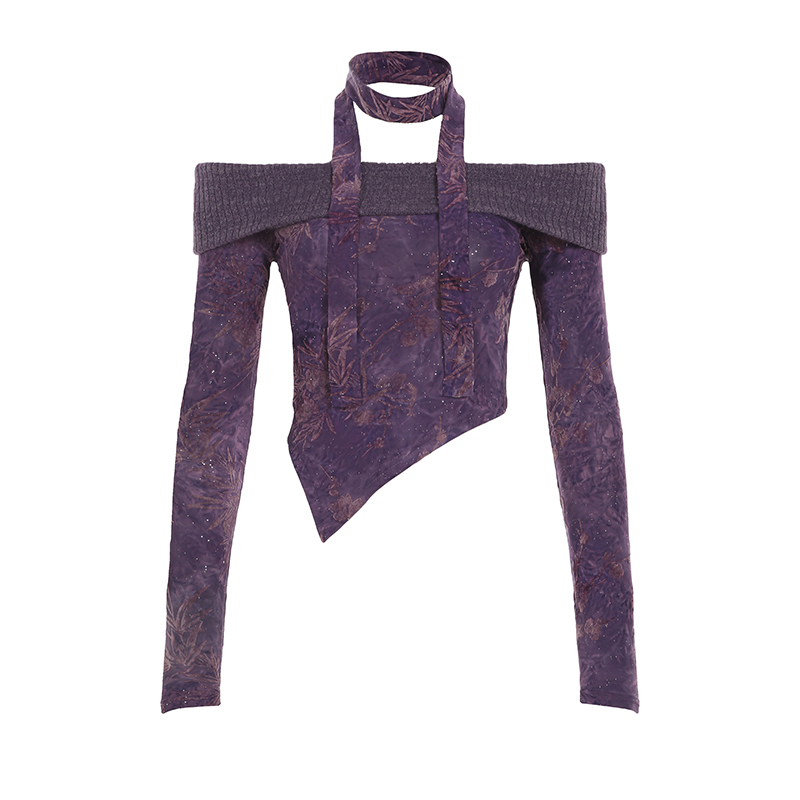 Purple Charm Printed Irregular Hem Mermaid Long Skirt with Elegant Neck Tie Top Set - Y2K Inspired Fashion Outfit Purple Charm Printed Irregular Hem Mermaid Long Skirt with Elegant Neck Tie Top Set - Y2K Inspired Fashion Outfit