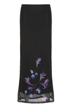 Purple Charm Printed Irregular Hem Mermaid Long Skirt with Elegant Neck Tie Top Set - Y2K Inspired Fashion Outfit