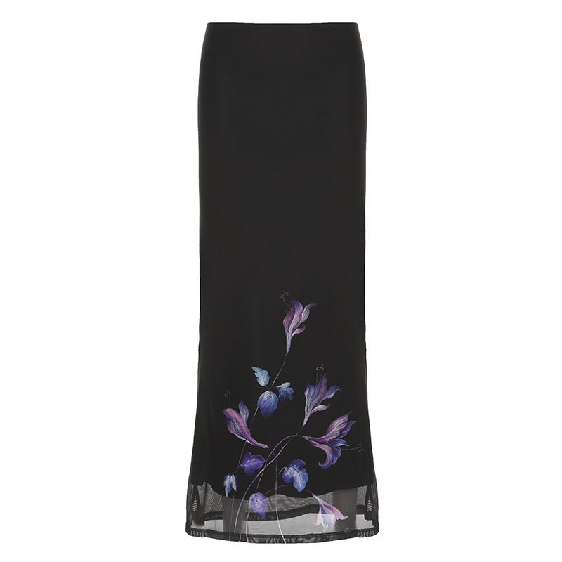 Purple Charm Printed Irregular Hem Mermaid Long Skirt with Elegant Neck Tie Top Set - Y2K Inspired Fashion Outfit Purple Charm Printed Irregular Hem Mermaid Long Skirt with Elegant Neck Tie Top Set - Y2K Inspired Fashion Outfit