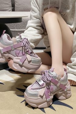 Purple Dad Shoes for Women - Thick-Soled Height-Increasing 8CM Casual Sports Sneakers for Spring and Autumn 2024