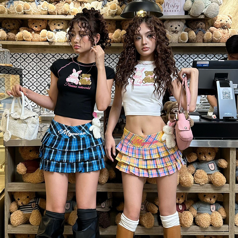 Rainbow Color Multi-Layer Pleated Mini Skirt - Plaid Versatile Street Style Hot Girl Dance Skirt Rainbow Color Multi-Layer Pleated Mini Skirt - Plaid Versatile Street Style Hot Girl Dance Skirt