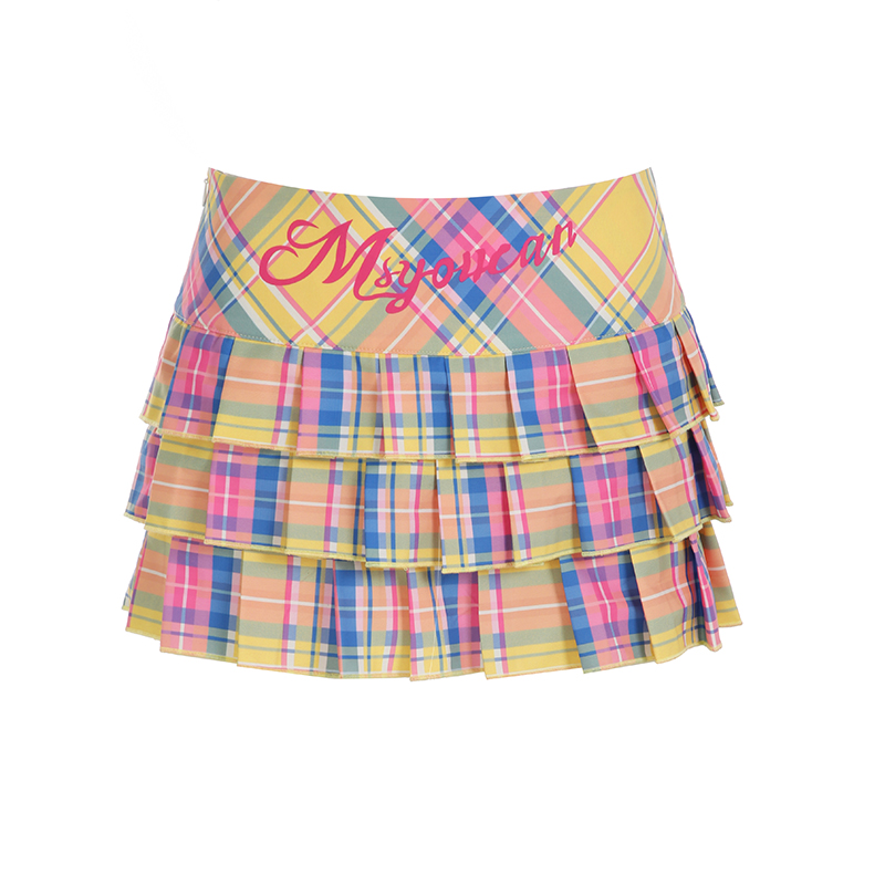Rainbow Color Multi-Layer Pleated Mini Skirt - Plaid Versatile Street Style Hot Girl Dance Skirt Rainbow Color Multi-Layer Pleated Mini Skirt - Plaid Versatile Street Style Hot Girl Dance Skirt