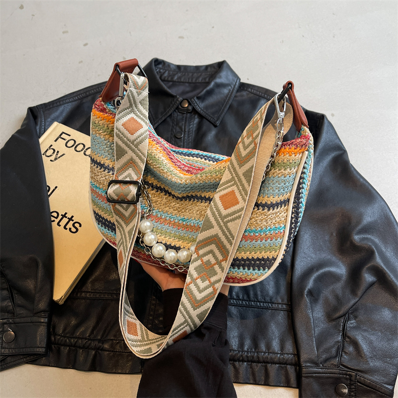 Rainbow Straw Woven Bag for Women - Large Capacity Beach Crossbody Dumpling Bag for Summer Commuting and Vacation Rainbow Straw Woven Bag for Women - Large Capacity Beach Crossbody Dumpling Bag for Summer Commuting and Vacation