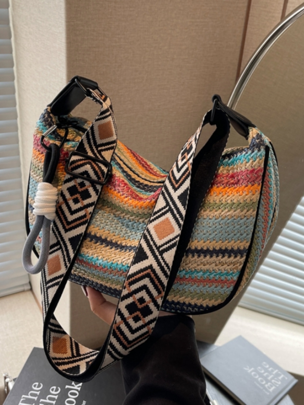 Rainbow Straw Woven Bag for Women - Large Capacity Beach Crossbody Dumpling Bag for Summer Commuting and Vacation Rainbow Straw Woven Bag for Women - Large Capacity Beach Crossbody Dumpling Bag for Summer Commuting and Vacation
