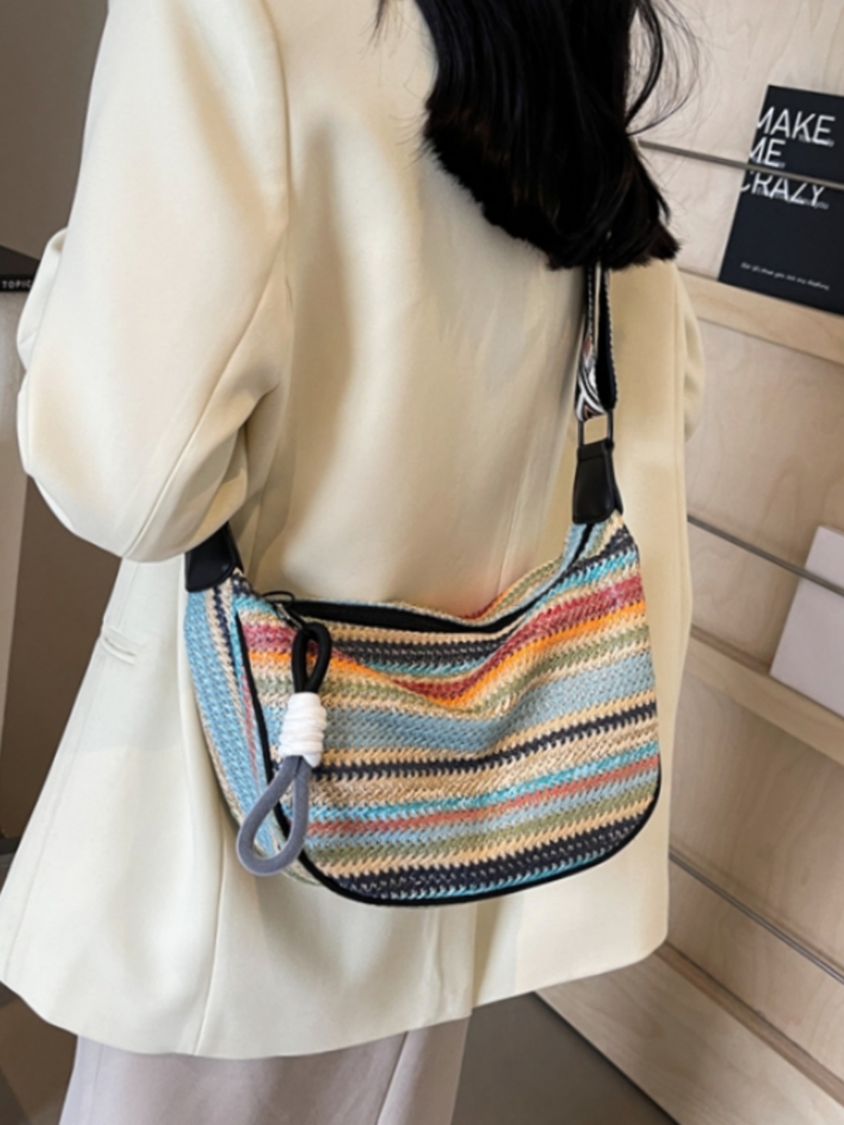 Rainbow Straw Woven Bag for Women - Large Capacity Beach Crossbody Dumpling Bag for Summer Commuting and Vacation Rainbow Straw Woven Bag for Women - Large Capacity Beach Crossbody Dumpling Bag for Summer Commuting and Vacation