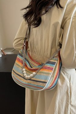 Rainbow Straw Woven Bag for Women - Large Capacity Beach Crossbody Dumpling Bag for Summer Commuting and Vacation