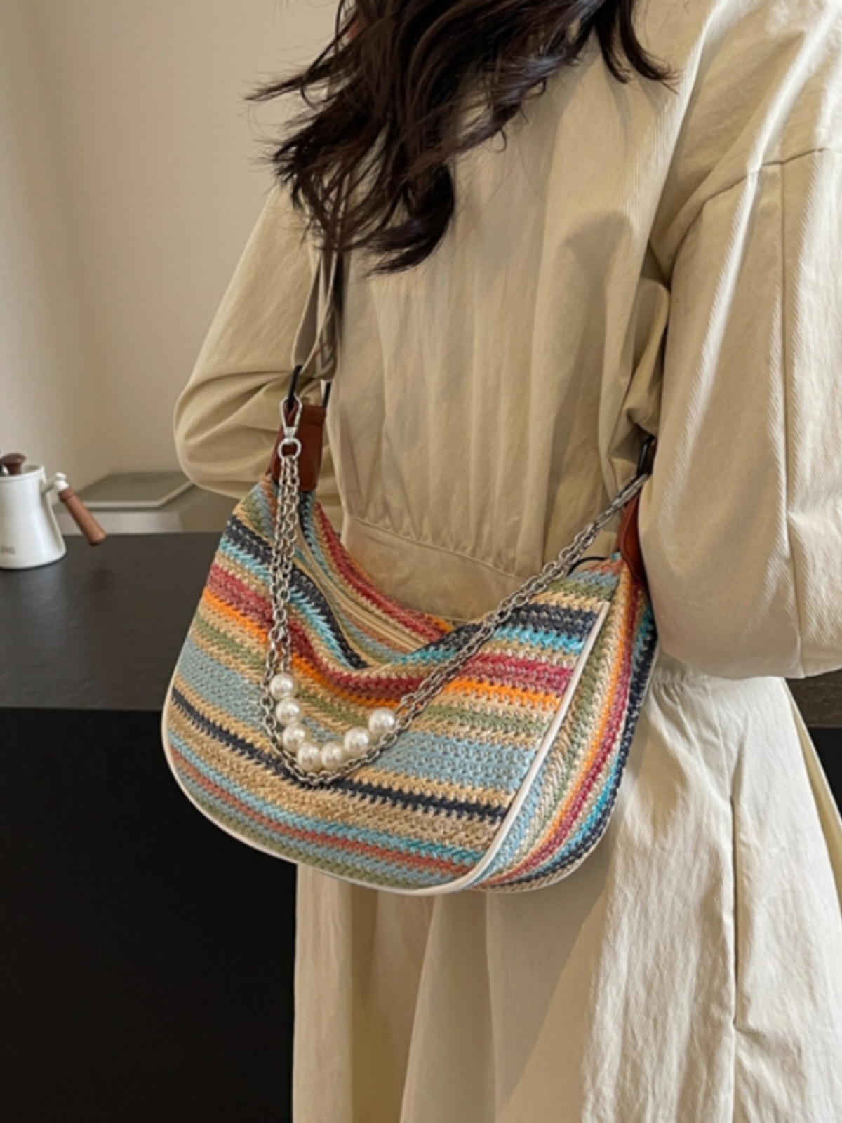 Rainbow Straw Woven Bag for Women - Large Capacity Beach Crossbody Dumpling Bag for Summer Commuting and Vacation Rainbow Straw Woven Bag for Women - Large Capacity Beach Crossbody Dumpling Bag for Summer Commuting and Vacation