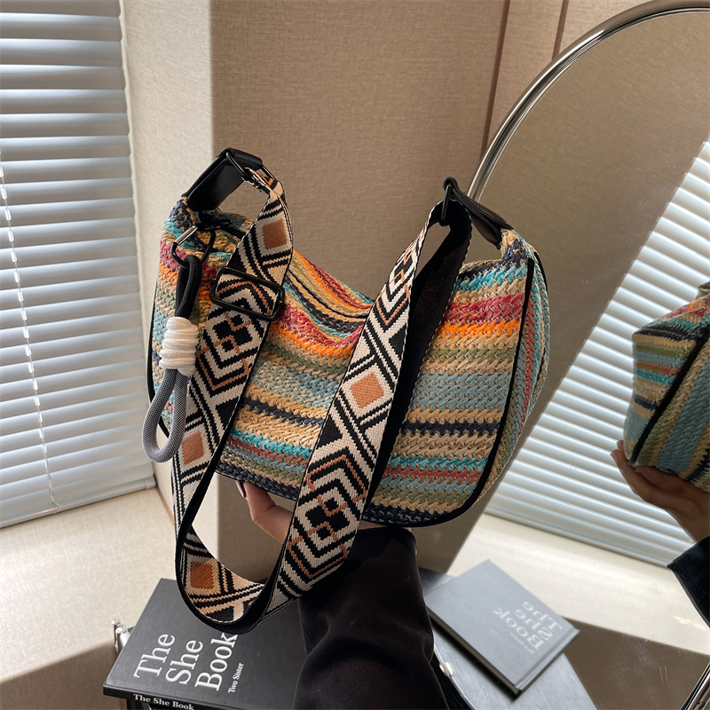 Rainbow Straw Woven Bag for Women - Large Capacity Beach Crossbody Dumpling Bag for Summer Commuting and Vacation Rainbow Straw Woven Bag for Women - Large Capacity Beach Crossbody Dumpling Bag for Summer Commuting and Vacation