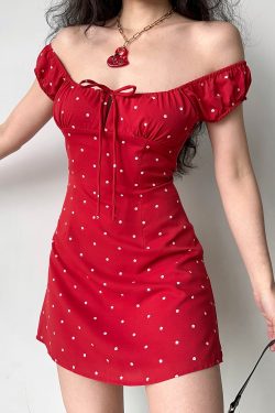 Red Floral Polka Dot Front Tie A-Line Dress - Slim Fit Short Skirt for Hot Girl Style, Inspired by European and American Fashion