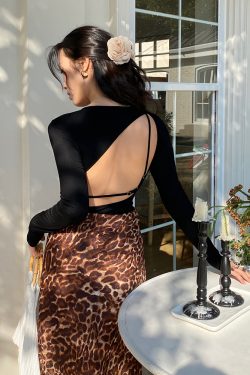 Red Hollow Out Round Neck Bodysuit for Women - Sexy Backless Long Sleeve Tight T-Shirt with Chest Pad - Y2K Fashion