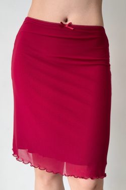 Red Mesh Half Skirt Summer Dress with Drape Detail - Self-Made European & American Style Bodycon Fashion