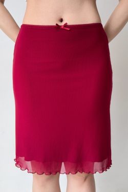 Red Mesh Half Skirt Summer Dress with Drape Detail - Self-Made European & American Style Bodycon Fashion