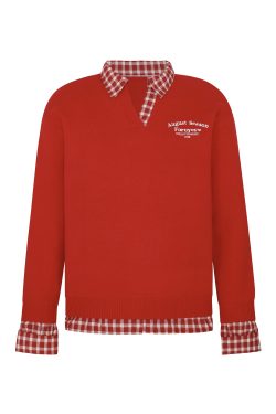 Red Plaid Polo Collar Fake Two-Piece Jacket - Chic Versatile Sweater for Autumn Winter - Y2K Inspired Fashion Style