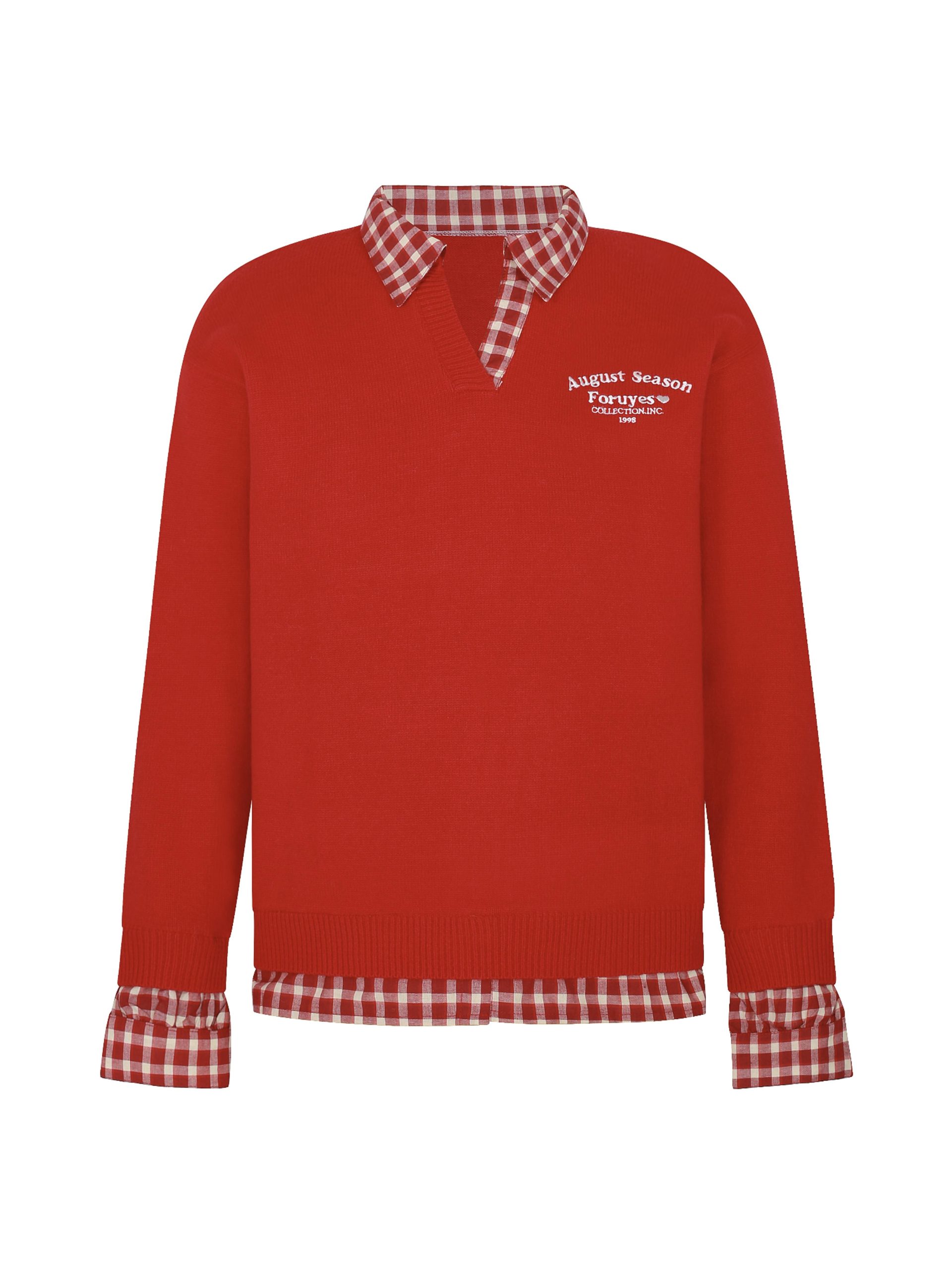 Red Plaid Polo Collar Fake Two-Piece Jacket - Chic Versatile Sweater for Autumn Winter - Y2K Inspired Fashion Style Red Plaid Polo Collar Fake Two-Piece Jacket - Chic Versatile Sweater for Autumn Winter - Y2K Inspired Fashion Style