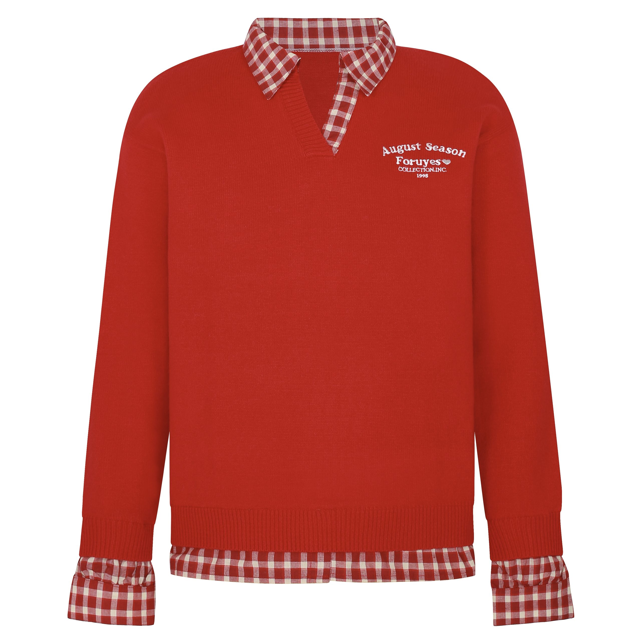 Red Plaid Polo Collar Fake Two-Piece Jacket - Chic Versatile Sweater for Autumn Winter - Y2K Inspired Fashion Style Red Plaid Polo Collar Fake Two-Piece Jacket - Chic Versatile Sweater for Autumn Winter - Y2K Inspired Fashion Style