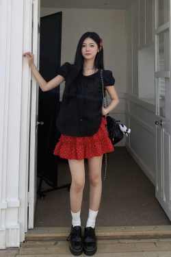 Red Polka Dot A-Line Skirt for Women - Waist-Defining Slimming Cake Puff Short Skirt - Trendy Y2K Style