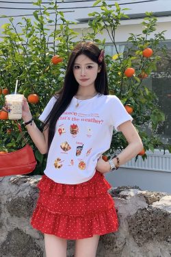 Red Polka Dot A-Line Skirt for Women - Waist-Defining Slimming Cake Puff Short Skirt - Trendy Y2K Style