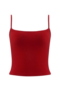 Red Slim Fit Camisole for Women - Stylish Short Top with Chest Pad, Perfect for Layering or Outdoor Wear
