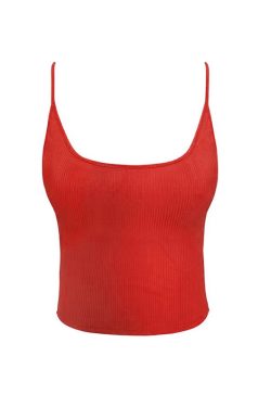 Red Spaghetti Strap Backless Tank Top for Women, Slim Fit Stretchy Sleeveless Top with Built-In Padding, Sexy Summer Style