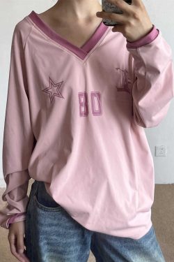 Retro American Oversized Jersey T-Shirt with Color Block Letters | Versatile Raglan Top for Casual Y2K Style