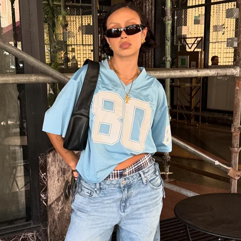 Retro American Sexy Loose Letter Print Short Sleeve Sports T-Shirt for Women - Versatile Casual Top, Y2K Fashion Trend Retro American Sexy Loose Letter Print Short Sleeve Sports T-Shirt for Women - Versatile Casual Top, Y2K Fashion Trend