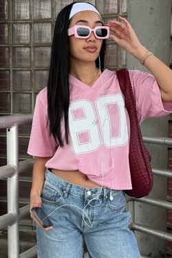 Retro American Sexy Loose Letter Print Short Sleeve Sports T-Shirt for Women - Versatile Casual Top, Y2K Fashion Trend