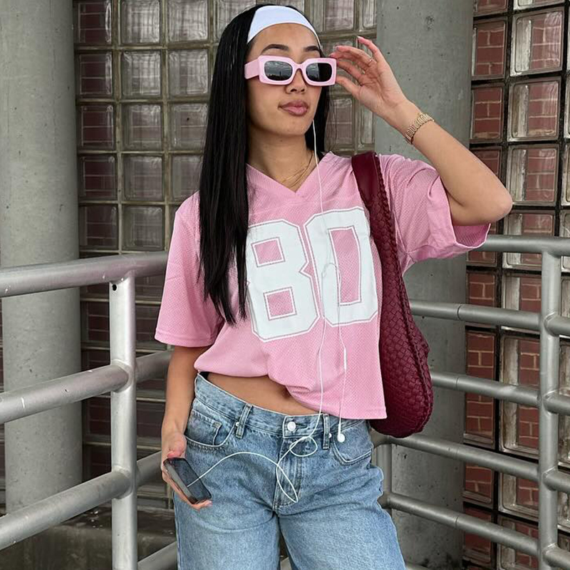 Retro American Sexy Loose Letter Print Short Sleeve Sports T-Shirt for Women - Versatile Casual Top, Y2K Fashion Trend Retro American Sexy Loose Letter Print Short Sleeve Sports T-Shirt for Women - Versatile Casual Top, Y2K Fashion Trend