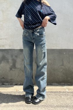 Retro Blue Low-Waist Slim Fit Jeans for Women - Vintage Embroidered American Style, Spring 2025 Fashion