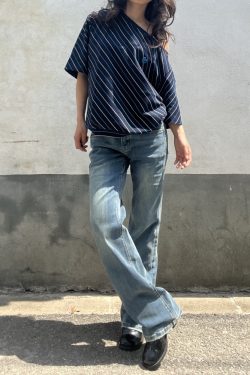 Retro Blue Low-Waist Slim Fit Jeans for Women - Vintage Embroidered American Style, Spring 2025 Fashion